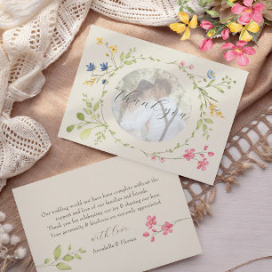 Photo Floral Ivory Wedding Thank You Card