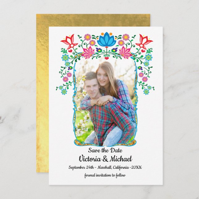 Photo Floral Mexican Fiesta Save the date Invitation (Front/Back)