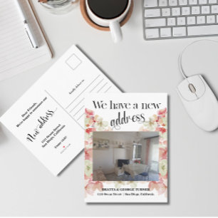 Photo Floral New Home Address, Announcement Postcard