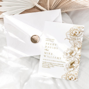 Photo Floral Peonies White Golden Elegant Wedding Invitation