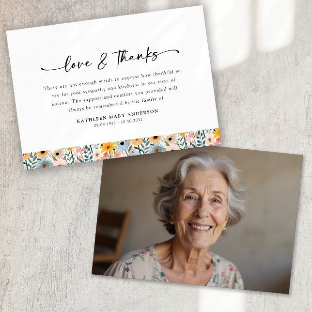 Photo Floral Script Funeral Thank You Card (Creator Uploaded)