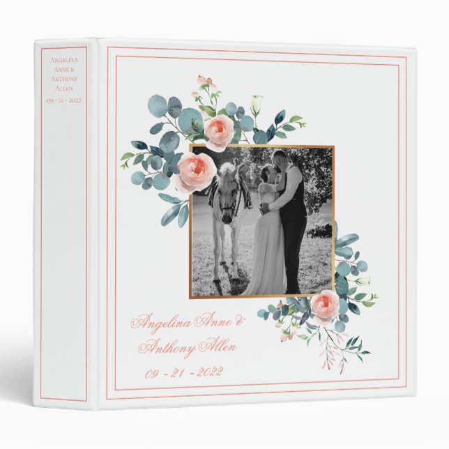 Photo Floral Script Personalized Wedding Keepsake  Binder (Front/Spine)