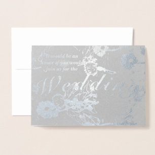 Photo Floral Silver Foil Wedding Ceremony  Foil Ca Card