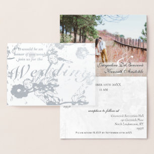 Photo Floral Silver Foil Wedding Ceremony Foil Card