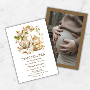 Photo Floral Teapot Time for Tea Baby Shower  Invitation