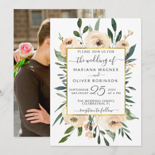 Photo Floral White Wedding Invitation