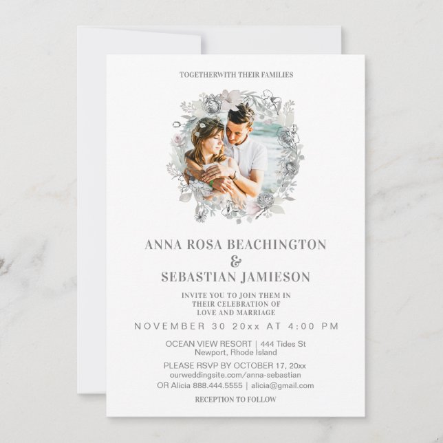 *~* PHOTO Floral Wreath AR16 RSVP Wedding Invitati Invitation (Front)