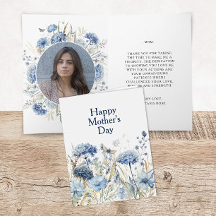 Photo Florale Bleue Moderne Bonne carte de fête de