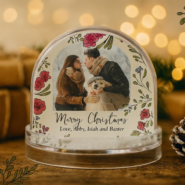 Photo florale tirée à la main (Whimsical Hand Drawn Floral Photo Snow Globe)