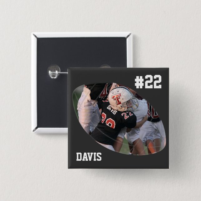 Photo Football -Black - Personalized  2 Inch Square Button (Front & Back)