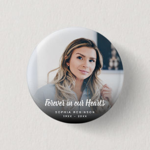 Photo Forever In Our Hearts Funeral Keepsake 1 Inch Round Button