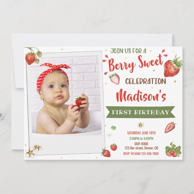Photo Fraise anniversaire invitation 1er anniversa (Devant)