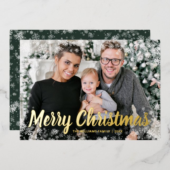 Photo Frame Gold Foil Holiday Card (Front/Back)