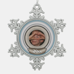 Photo Frame Personalizable Template Snowflake Pewter Christmas Ornament