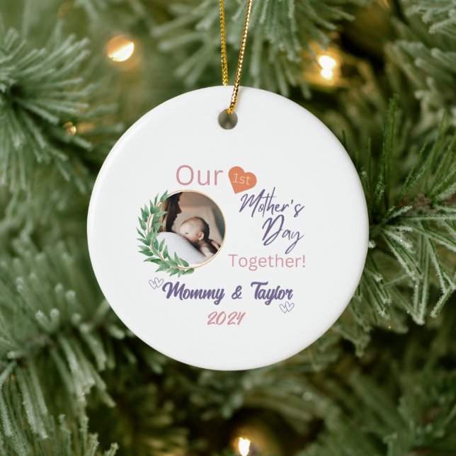 Photo Frame,purple Our First Mother's day Together Ceramic Ornament (Tree)