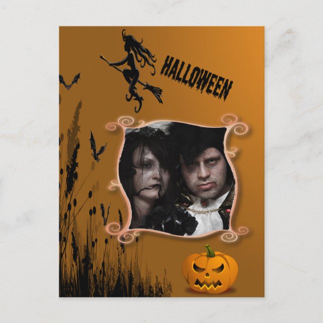 Photo Frame, Witch, Jack o' Lantern Postcard (Front)