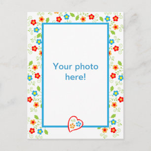 Photo frame with heart and flowers postcard