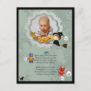 Photo Frame with Witch, Monsters, Ghost, Cat Postcard
