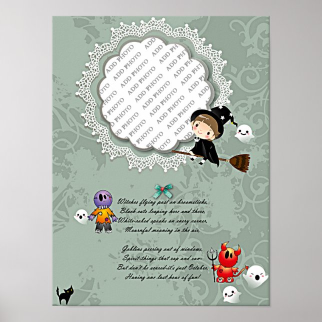 Photo Frame with Witch, Monsters, Ghost, Cat Poster (Front)