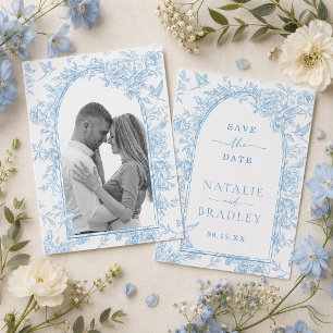 Photo French Blue Floral Wedding Save the Date Invitation