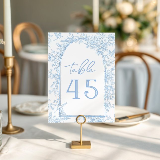 Photo French Toile Blue and White Floral Wedding Table Number (French Toile Inspired Vintage table number for wedding or shower)
