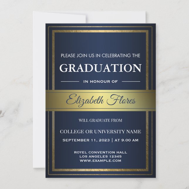 Photo From Parents Navy Gold and White Graduation Announcement (Front)