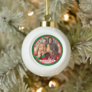 Photo Fun Stomping Reindeers  Ceramic Ball Christmas Ornament