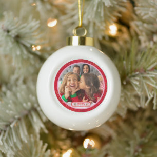 Photo Fun Stomping Reindeers  Ceramic Ball Christmas Ornament