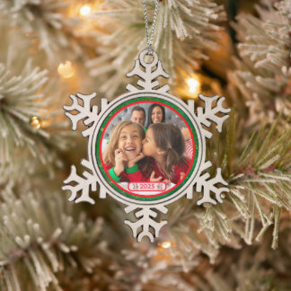Photo Fun Stomping Reindeers  Snowflake Pewter Christmas Ornament