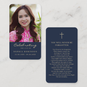 Photo Funeral Memorial Blue Gold Prayer Card