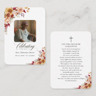 Photo Funeral Memorial Floral Prayer Card