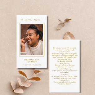 Photo Funeral Memorial Gold Script Prayer Card