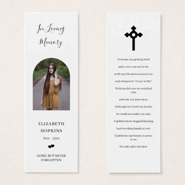 Photo Funeral Memorial Poem Signet Card (Devant & derrière)