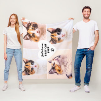 Photo Gift for Cat Dad Personalized Name Pet Photo Fleece Blanket