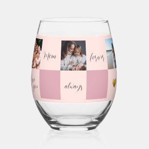 Photo gift "Love you Mom always forever" Stemless Wine Glass