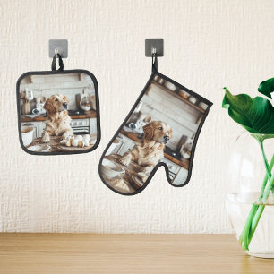 Photo Gift Pet Dog Cat Family Oven Mitt & Pot Holder Set