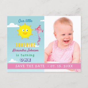 Photo Girl 1st Birthday Save The Date Announcement Postcard