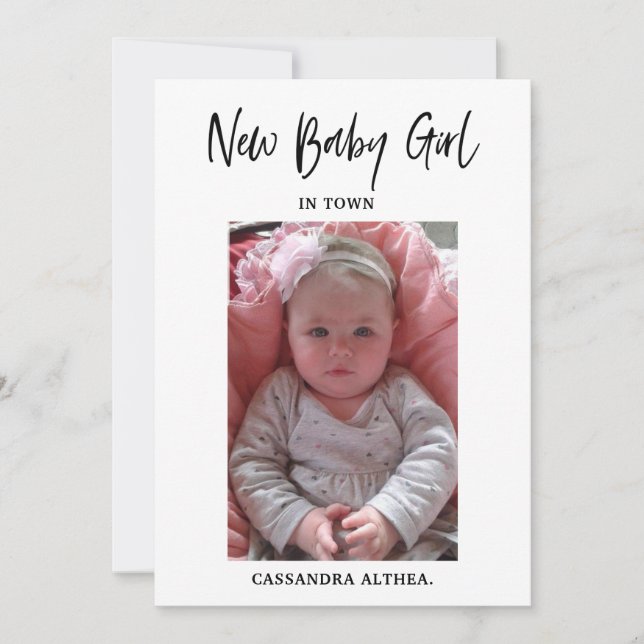 Photo Girl Birth Announcement Card (Front)