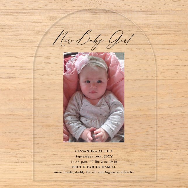 Photo Girl Faire-part de naissance Acrylique Carte (Recto)