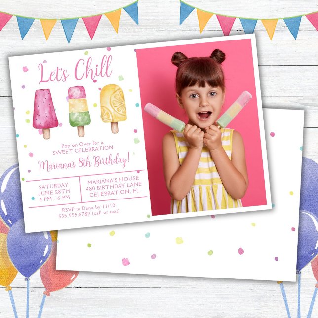 Photo Girl Summer Let's Chill Popsicle Birthday Invitation (Creator Uploaded)