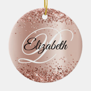 Photo Glittery Rose Gold Shimmer Fancy Monogram Ceramic Ornament