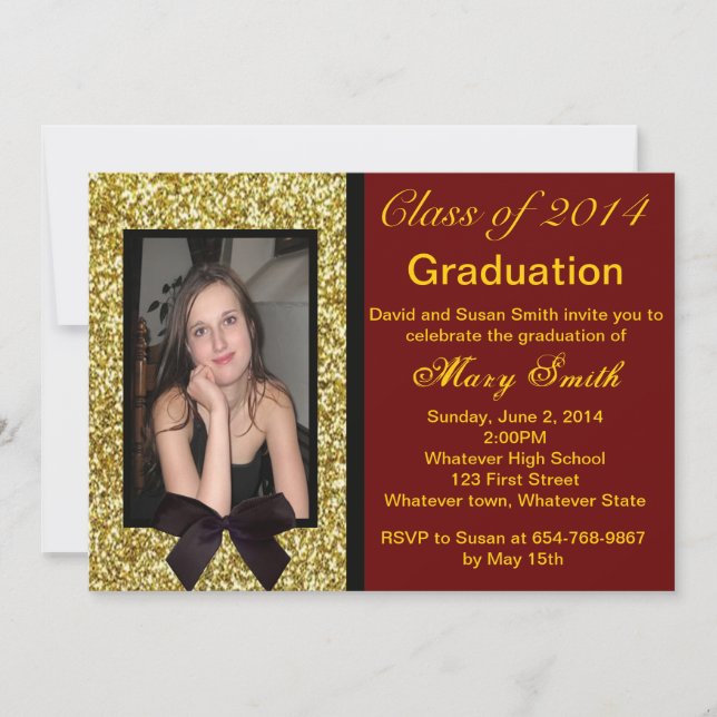 Photo Gold Glitter Graduation Invitation (Front)