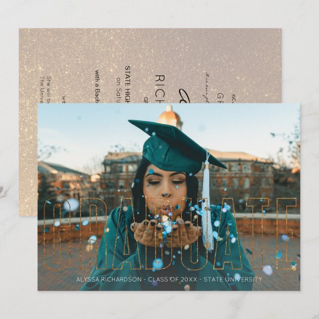 Photo & Gold Glitter x2 Graduate Announcement (Front/Back)
