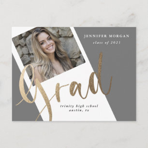 photo gold graduation photo announcement postcard