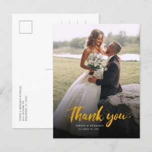 Photo Gold Hand Lettered Elegant Wedding Thank You Postcard