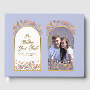 Photo Gold Lavender Floral Chic Elegant Wedding Guest Book