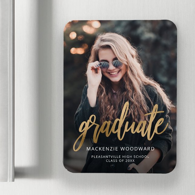 Photo Gold Script Graduation Announcement Magnet (Creator Uploaded)