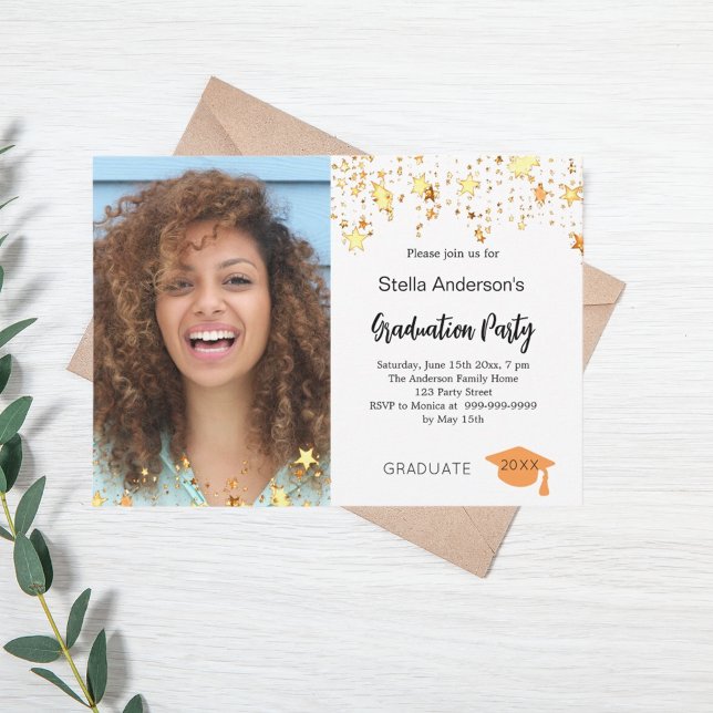 Photo gold stars graduation party invitation (Creator Uploaded)