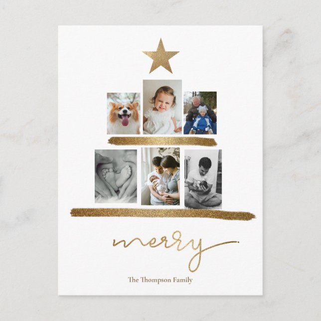 Photo Gold Tree Collage Merry Christmas 2020 Holiday Postcard (Front)