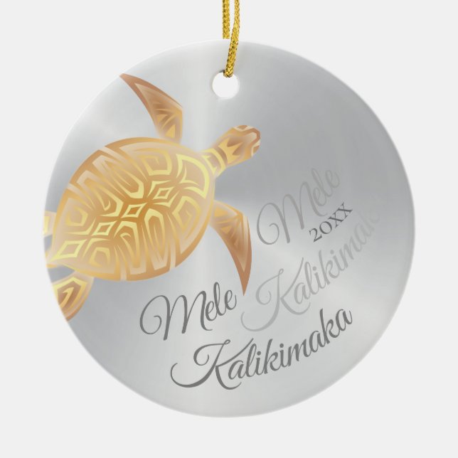 PHOTO Gold Turtle | Mele Kalikimaka | Ceramic Ornament (Front)